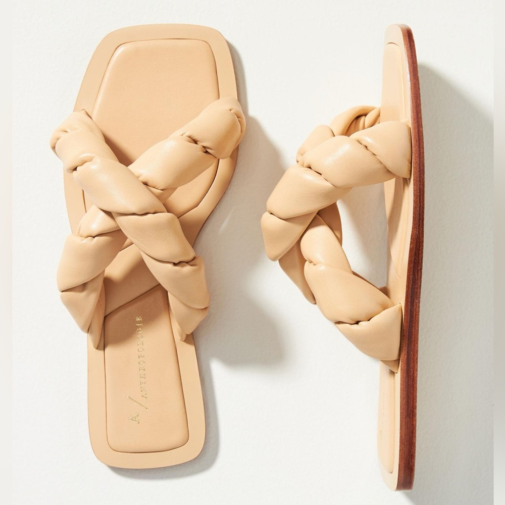 ANTHROPOLOGIE | MINIMALIST LEATHER TWIST PUFF LUXURY DESIGNER VACATION SANDAL